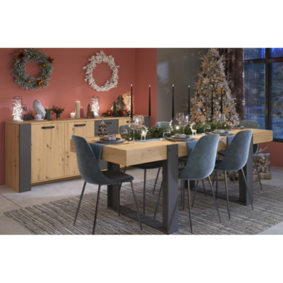 Table Travis 220cm Chêne Gris Foncé | Pieds Métal