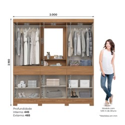 ARMOIRE 10P /MIROIR BEIGE BOIS 2000 × 2150 × 465 B374-127 ARM-B374-127