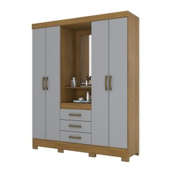 ARMOIRE 4P/3T/MIROIR/GRIS BOIS 1630 × 2005 × 465 B24-166 ARM-B24-166