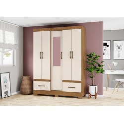 ARMOIRE 5P/2T/ BOIS-CREME/MIROIR 1455 × 2000 × 465 B60-127 ARM-B60-127