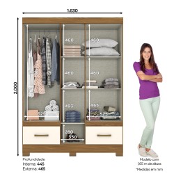 ARMOIRE 5P/2T/ BOIS-CREME/MIROIR 1455 × 2000 × 465 B60-127 ARM-B60-127