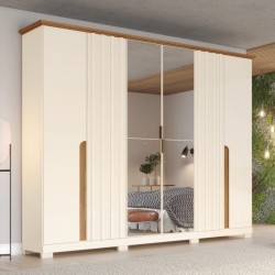 ARMOIRE 6P/2MIROIR BEIGE/BOIS 2860 × 2905 × 525 D308-129 NAPOLI ARM-D308-129