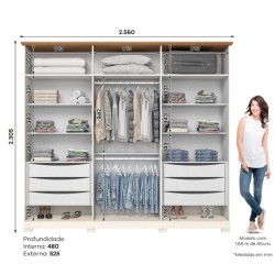 ARMOIRE 6P/2MIROIR BEIGE/BOIS 2860 × 2905 × 525 D308-129 NAPOLI ARM-D308-129