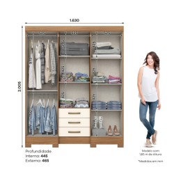 ARMOIRE 6P/3T/MIROIR/ BEIGE-BOIS B23-127 1630 × 2005 × 465 ARM-B23-127