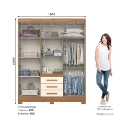 ARMOIRE BEIGE BOIS 3TIOIRS 1600 × 2000 × 465 B375-127 ARM-B375-127
