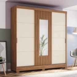 ARMOIRE COULISSANTE /MIROIR BEIGE BOIS 2000 × 2150 × 480 B376-127 ARM-B376-127