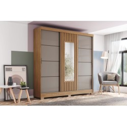 ARMOIRE COULISSANTE /MIROIR GRIS BOIS 2000 × 2150 × 480 B376-222 ARM-B376-222