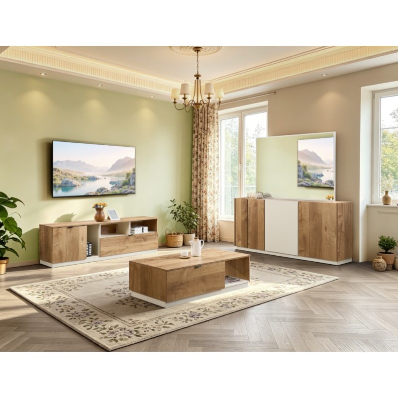 BAHUT DZ38 BEIGE BOIS M82/M03 1800 × 400 × 850 MIROIR 1400 × 1000 × 20 DZ36BEIGE-BAHUT