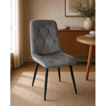 CHAISE S51 GRISE ASSISE VELOURS/PIED EN FER 87 × 48 × 45 CHAISE-S51GRIS