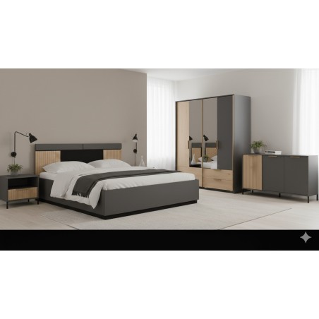 CHAMBRE A COUCHER 1600 × 200 ASHA LIT+1TDC+BUFFET+ARMOIRE (LIT AVEC COFFRE) CHAMBRE-ASHA