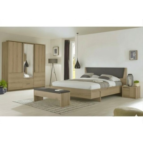 CHAMBRE A COUCHER UL9EU1048 LIT160/2CHEVET/BANC+ARMOIRE 3 PORTE