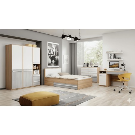 CHAMBRE A COUCHER UL25BE0201 LIT140 × 200/COMMODE/1CHEVET/ARMOIRE 3PORTES /BUREAU CHAMBRE-UL25BE0201