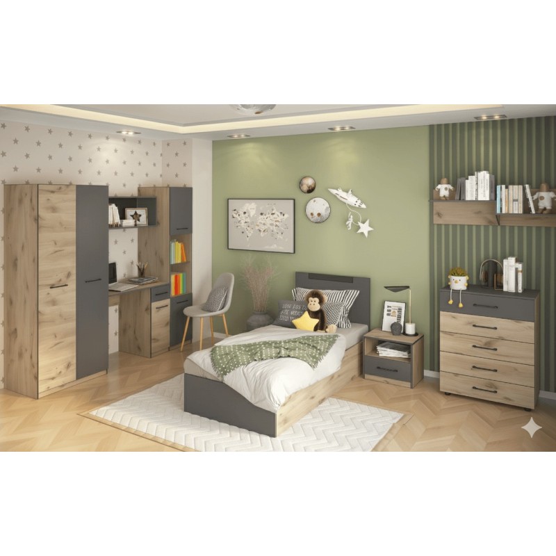 CHAMBRE A COUCHER UL25BE0204 LIT140 × 200/COMMODE/1CHEVET/ARMOIRE AVEC BUREAU CHAMBRE-UL25BE0204