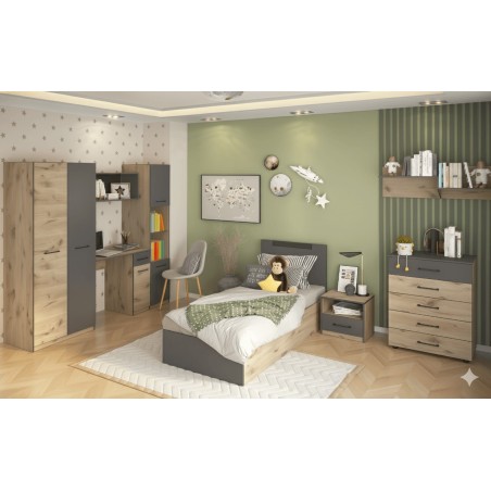 CHAMBRE A COUCHER UL25BE0204 LIT140 × 200/COMMODE/1CHEVET/ARMOIRE AVEC BUREAU CHAMBRE-UL25BE0204