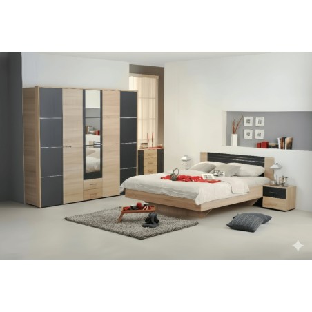 CHAMBRE A COUCHER UL9EU1049 LIT160/2CHEVET+ARMOIRE 5 PORTES CHAMBRE-UL9EU1049