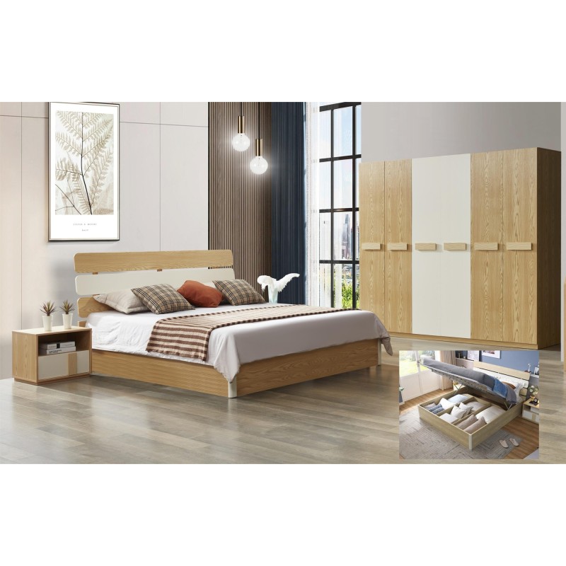 CHAMBRE DZ19 LIT160(AVEC COFFRE)+1 CHEVET +ARMOIRE 6PORTE CHAMBRE-DZ19
