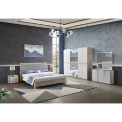 CHAMBRE DZ19A BOIS LIT160+2 CHEVET +ARMOIRE 6PORTES M58/M40 +2ETAGERES GRIS BLANC CHAMBRE-DZ19A