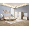 CHAMBRE DZ19B LIT160+2 CHEVET +ARMOIRE 6PORTES M82/M03 +2ETAGERES BEIGE BLANC CHAMBRE-DZ19B