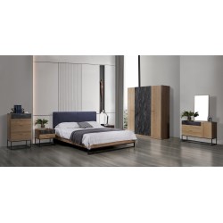 CHAMBRE DZ43 LIT160+1 CHEVET +ARMOIRE 4PORTE +COIFFEUSE CHENE/GRIS MARBRE CHAMBRE-DZ43