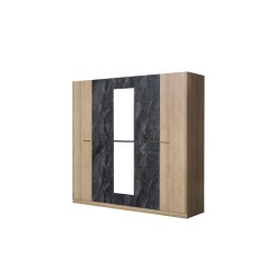 CHAMBRE DZ43 LIT160+1 CHEVET +ARMOIRE 4PORTE +COIFFEUSE CHENE/GRIS MARBRE CHAMBRE-DZ43