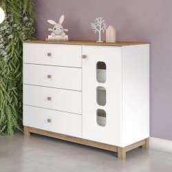 COMMODE DE RANGEMENT 1P/4T BOIS/BLANC 1265 × 1030 × 510 I724-190 COMM-I724-190