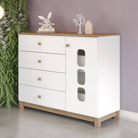 COMMODE DE RANGEMENT 1P/4T BOIS/BLANC 1265 × 1030 × 510 I724-190 COMM-I724-190