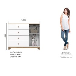COMMODE DE RANGEMENT 1P/4T BOIS/BLANC 1265 × 1030 × 510 I724-190 COMM-I724-190