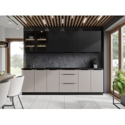 CUISINE SIENA 260 CM, COLORIS BEIGE ET NOIR, AVEC PLAN DE TRAVAIL NOIR CUIS-SIENABEIGENOIR