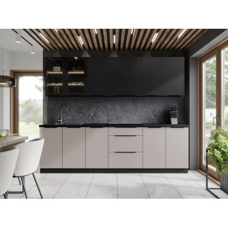 CUISINE SIENA 260 CM, COLORIS BEIGE ET NOIR, AVEC PLAN DE TRAVAIL NOIR CUIS-SIENABEIGENOIR