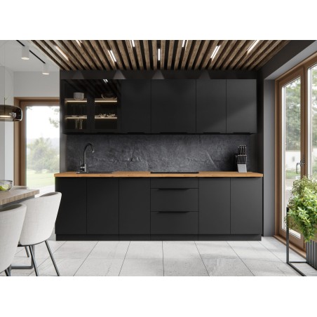 CUISINE SIENA 260 CM, COLORIS NOIR, AVEC PLAN DE TRAVAIL ASSORTI NOIR CUIS-SIENANOIR