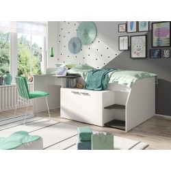 LIT AVEC BUREAU INTEGRE ET RANGEMENT MULTI BLANC LIT-MULTI