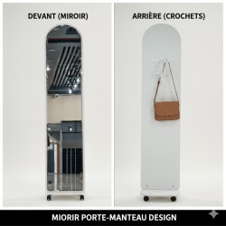 MIROIR SUR PIED AVEC PORTE MANTEAU BLANC AVEC ROULETTES 10813 MIR-10813