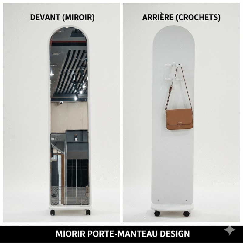 MIROIR SUR PIED AVEC PORTE MANTEAU BLANC AVEC ROULETTES 10813 MIR-10813