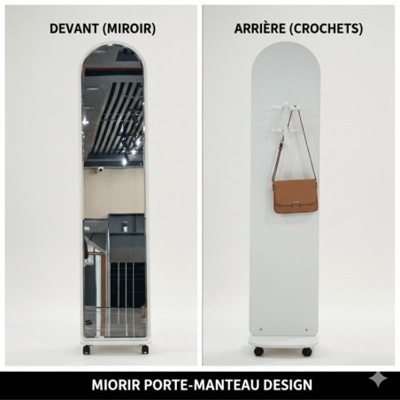 MIROIR SUR PIED AVEC PORTE MANTEAU BLANC AVEC ROULETTES 10813 MIR-10813