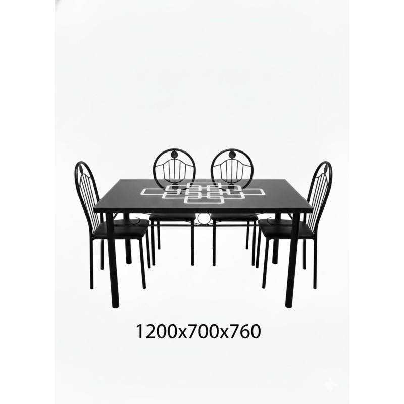 TABLE /4 CHAISES MF003 NOIR FER FORGE 1200 × 700 × 760 TABLE-MF003