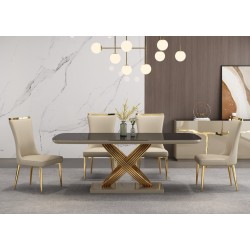 TABLE A MANGER BEIGE DORE 2000 × 100 × 750 92638 AVEC 8CHAISES 12079 TABLE-92638-12019