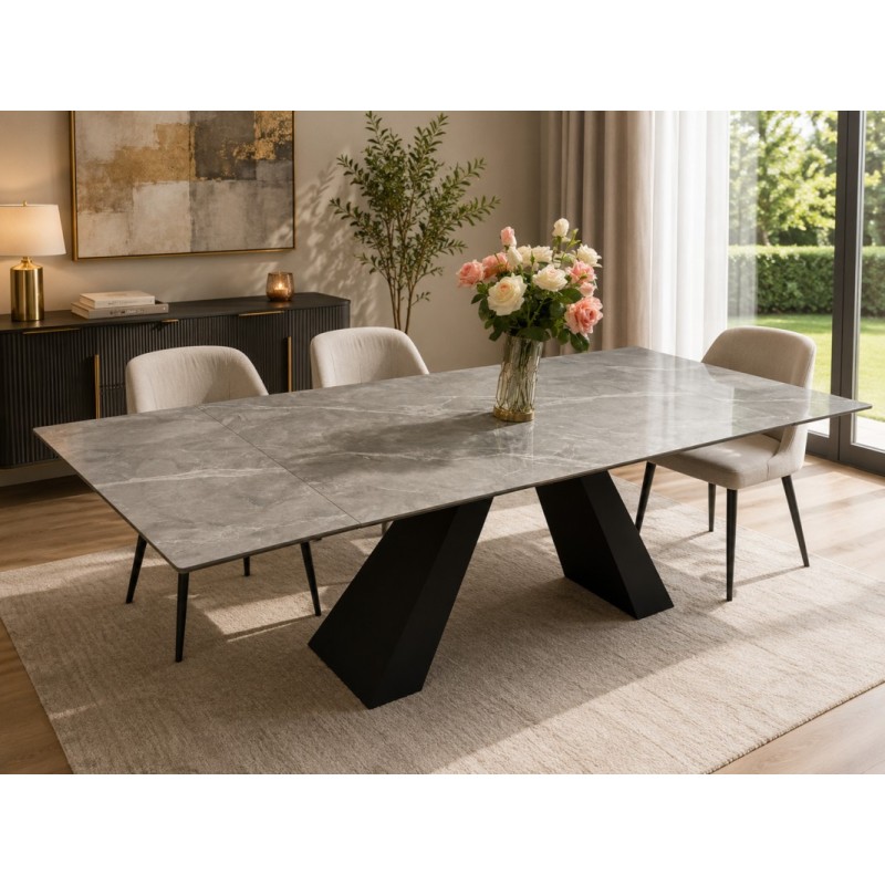 TABLE AVEC RALLONGES CERAMIQUE T839 1600(400×2)X900 × 750 GRISE TABLE-T839