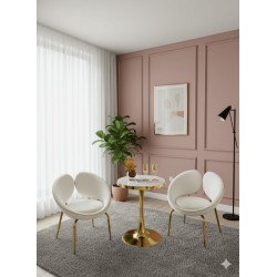 TABLE D’APPOINT MARBRE / 2 CHAISES PETALES BEIGE 8029BEIGE TABLE-8029BEIGE