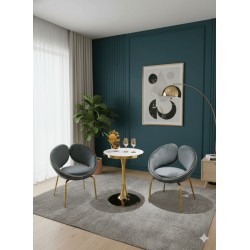 TABLE D’APPOINT MARBRE / 2 CHAISES PETALES GRISES 8029GRIS TABLE-8029GRIS