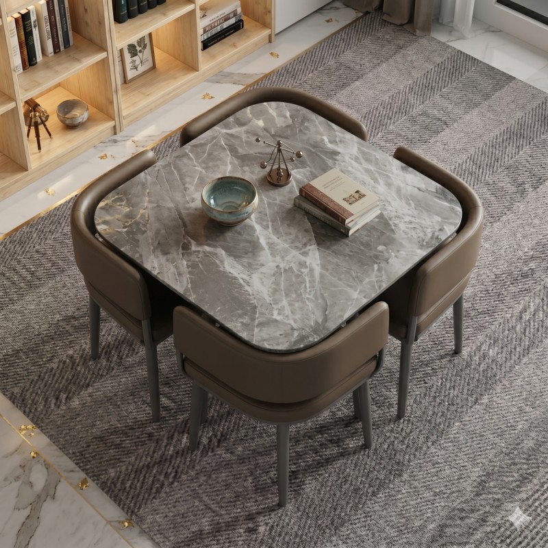 TABLE RESTAURANT CARREE AVEC 4 CHAISE GRISE 331 TABLE-331