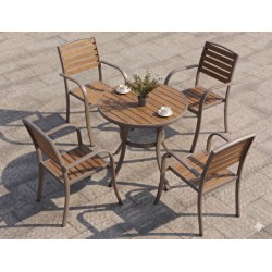 TABLE TERRASSE RONDE 80 × 80 × 75 H1316+2CHAISE ALUMINIUM TERRASSE-H1316ROND