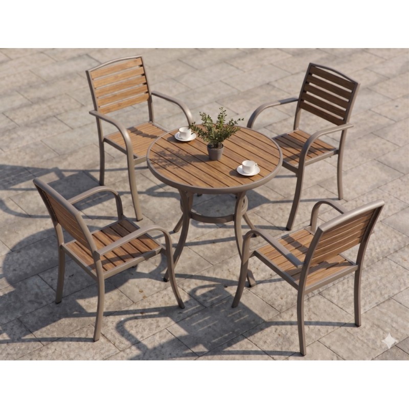 TABLE TERRASSE RONDE 80 × 80 × 75 H1316+2CHAISE ALUMINIUM TERRASSE-H1316ROND