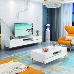 TABLE TV 92373 2000 × 400 × 450 BLANC DORE TABLETV-92373