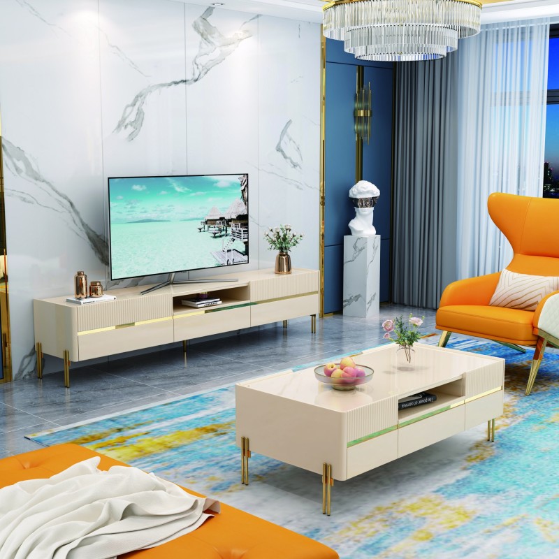 TABLE TV 92377 2000 × 400 × 450 BEIGE DORE TABLETV-92377