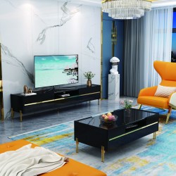 TABLE TV 92381 2000 × 400 × 450 NOIR DORE TABLETV-90381