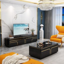 TABLE TV 92444 2000 × 400 × 450 NOIR DORE TABLETV-92444