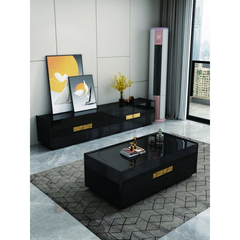 TABLE TV 92499 2000 × 400 × 450 NOIR DORE TABLETV-92495