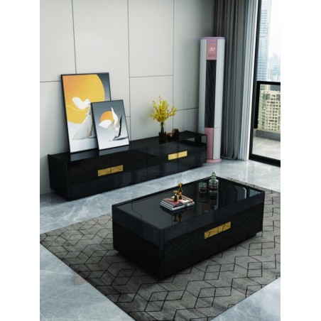 TABLE TV 92499 2000 × 400 × 450 NOIR DORE TABLETV-92495
