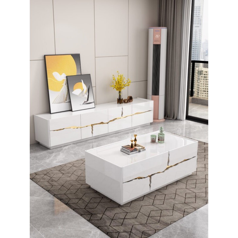 TABLE TV 92642 2000 × 400 × 450 BLANC DORE TABLETV-92642