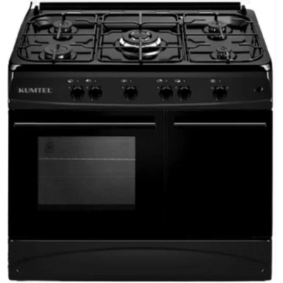 KUMTEL GAZINIERE 5FG (WOK) + FG 90X60 COUVERCLE EN VITRE AVEC RANGEMENT BOUTEILLE NOIR